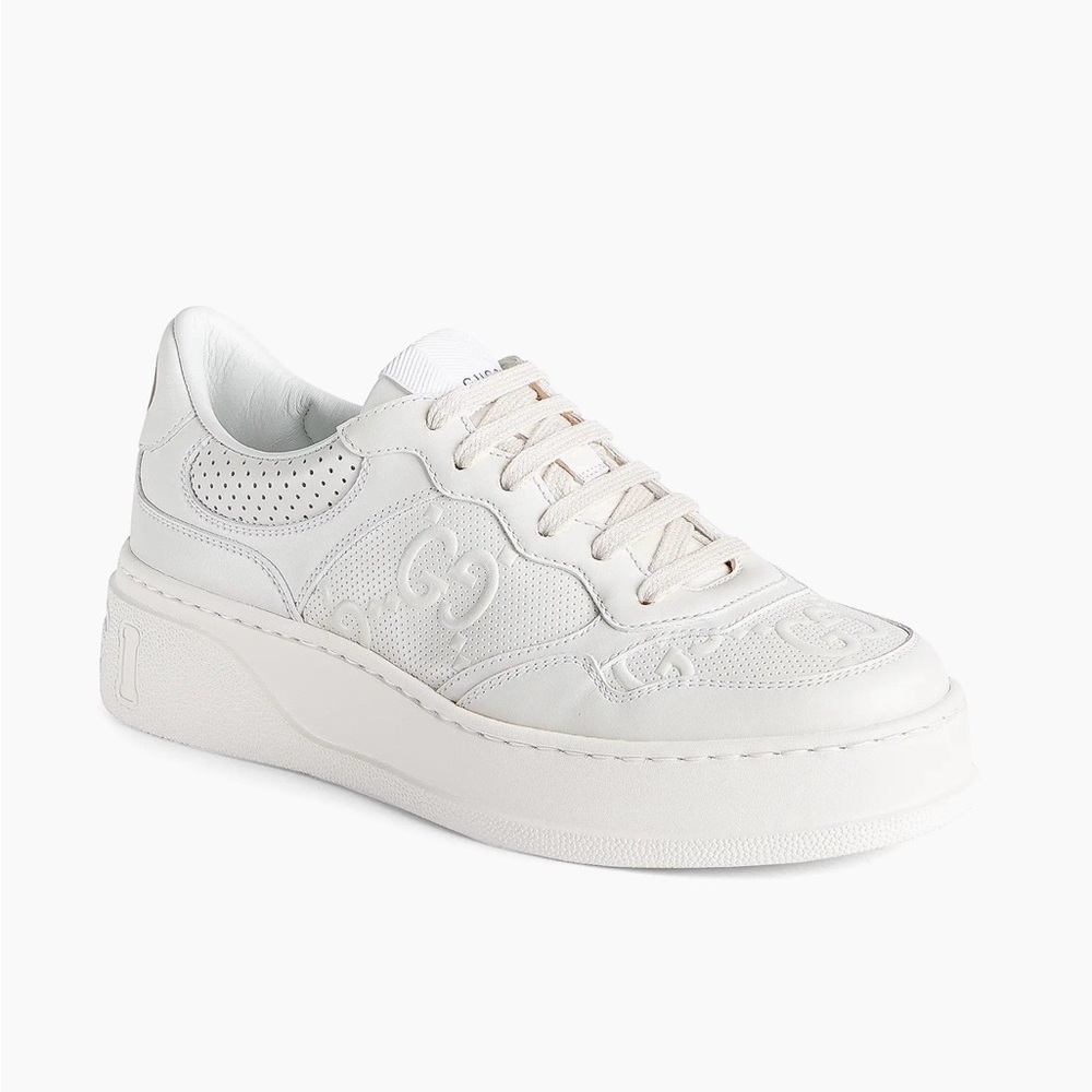 Gucci - White GG Embossed Chunky Leather Sneakers.  Size 38. NWT - Picture 2 of 9